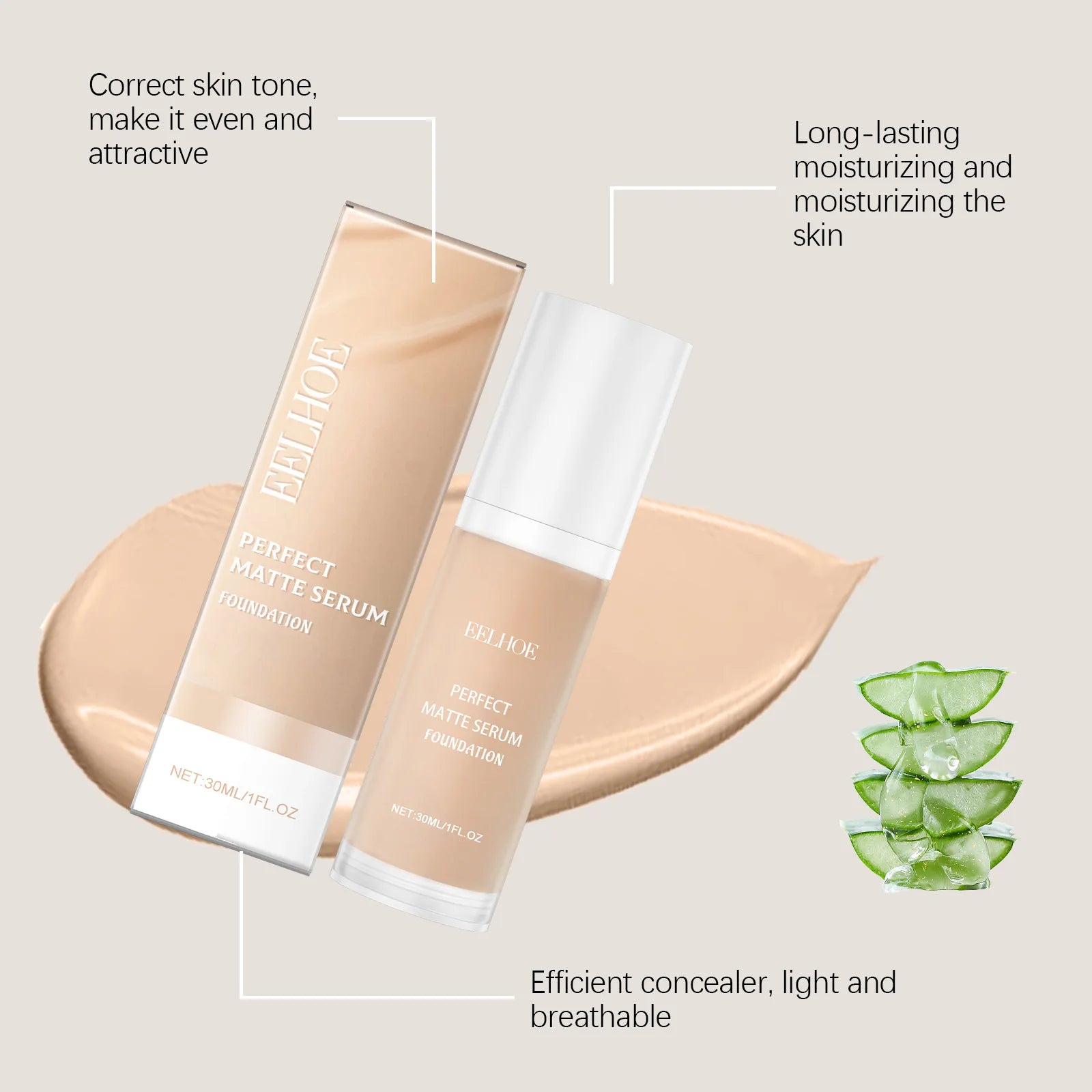Tinted Moisturizer Foundation Long Lasting Waterproof Matt Oil Control Brightening Face High Coverage Base Makeup Cosmetics 30ml