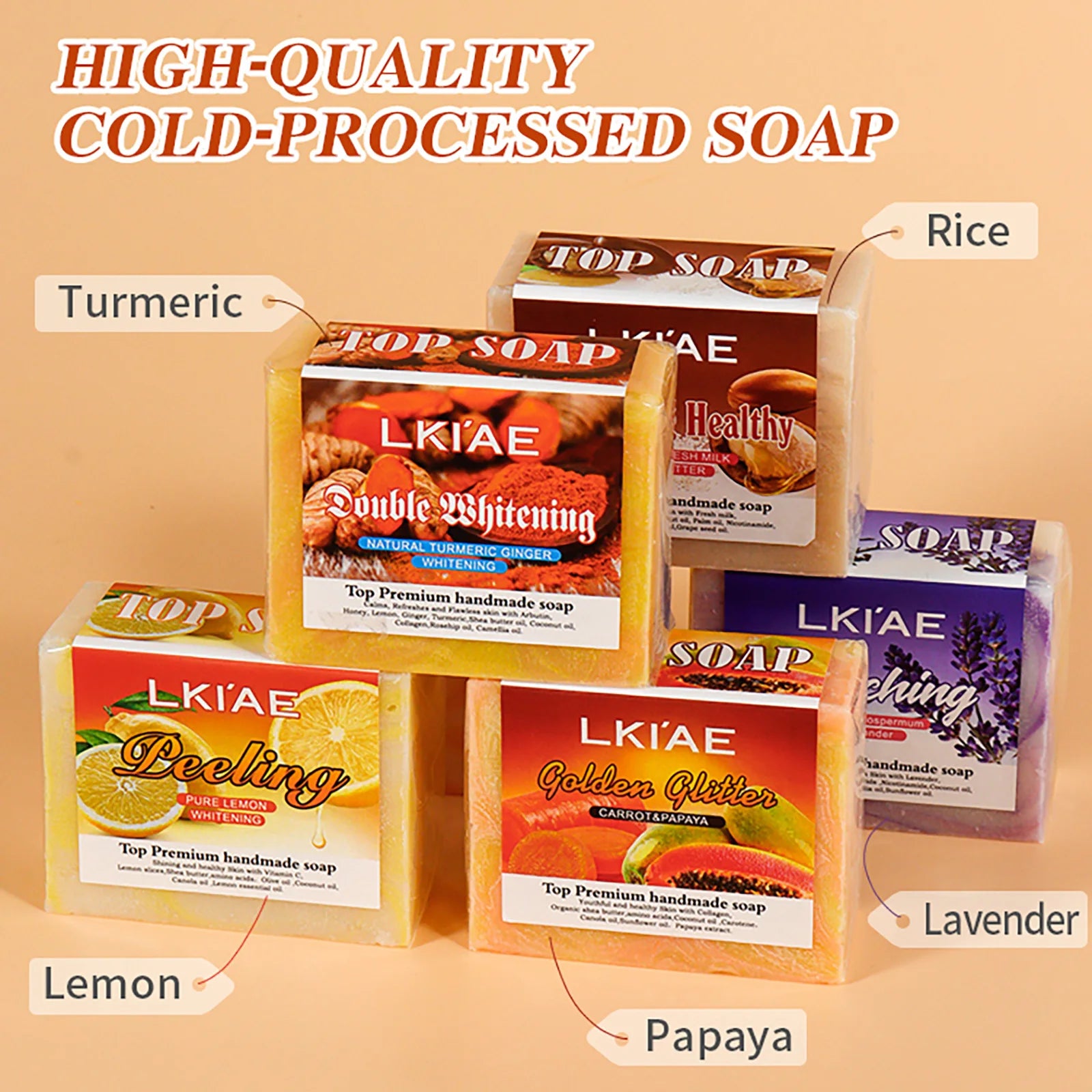 LKIAE Natural Carrot & Papaya Handmade Soap, Brightening, Clean Skin, Reduce Acne, Dark Spots, Face & Body Wash, 150g/3.53 oz