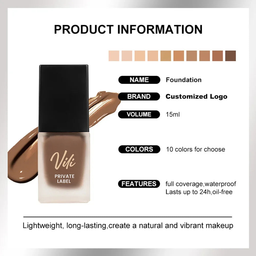 Private Label Liquid Foundation Custom Bulk 15ML Naturally Long-lasting