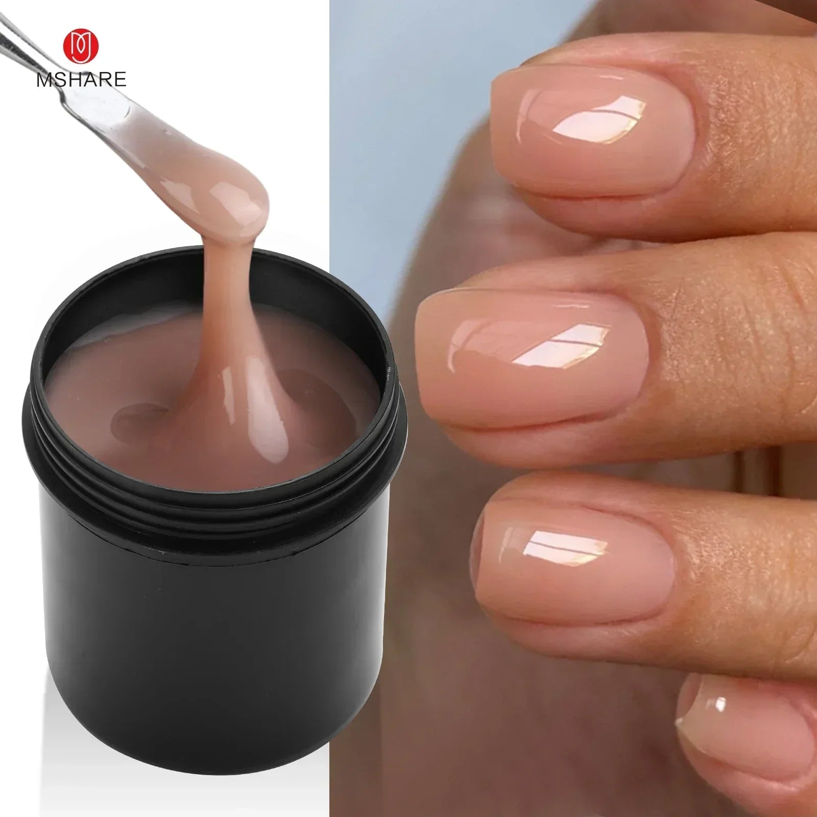 MSHARE Low Heat Milky Self Leveling Construction Gel for Nail Extension Medium Thick Natural Builder Reinforce UV Led Gel 142g