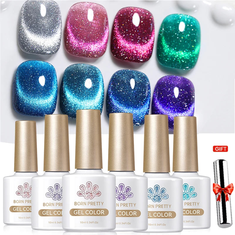 BORN PRETTY 6PCS Gel Polish Set 9D Polaris Cat Magnetic Soak Off UV LED Polish DIY Nail Art Manicure Varnish Base Top Coat