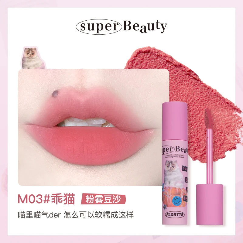 FLORTTE Matte Lipstick Velvet Lip Cream Matte Liquid Long-Lasting Wear Non-Stick Cup Not Fade Waterproof Lip Gloss