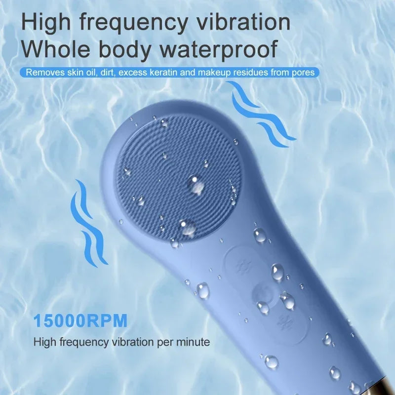 Electric Facial Cleansing Brush Silicone Ultrasonic Vibration Face Cleanser Deep Pores Blackhead Cleaning Washing Skin Massager