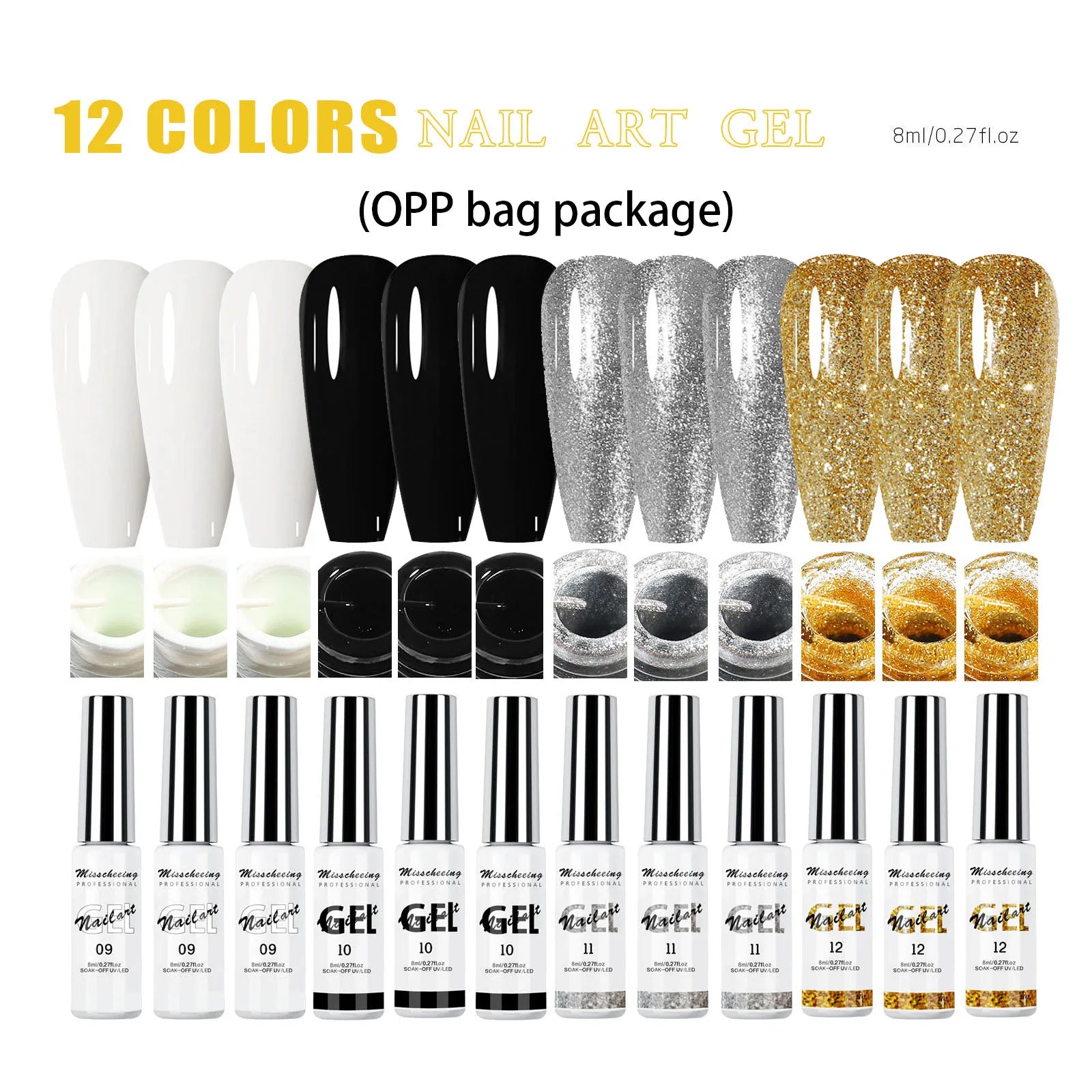 Neon Gel Nail Set Gel Pull Liner Glitter Nail Polish Kit UV/LED Fluorescent Color Gel DIY Manicure Painting Gel Nail Art Brushed