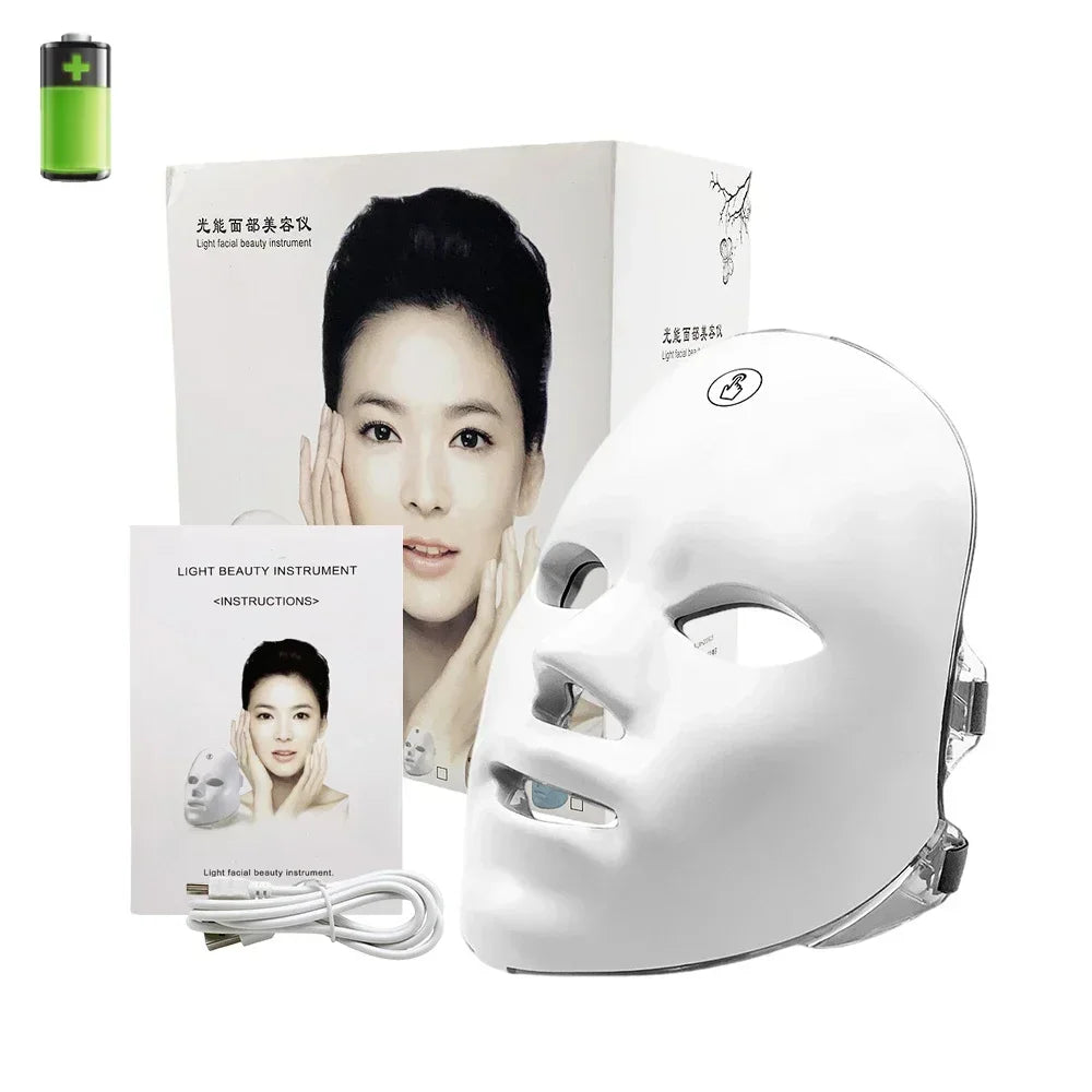 Electrical Cosmetic 7 Wavelength LED Biology Colorful Light Therapy Mask for Face Neck Korean Skin Care Facial Beauty Machine