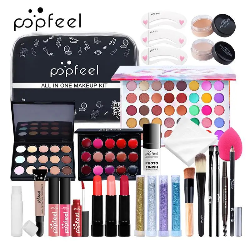 Makeup Kit Women Cosmetics Set Eyeshadow Lipstick Lip Gloss Eyebrow Pencil Eyeliner Concealer Foundation Mascara Makeup Brushes