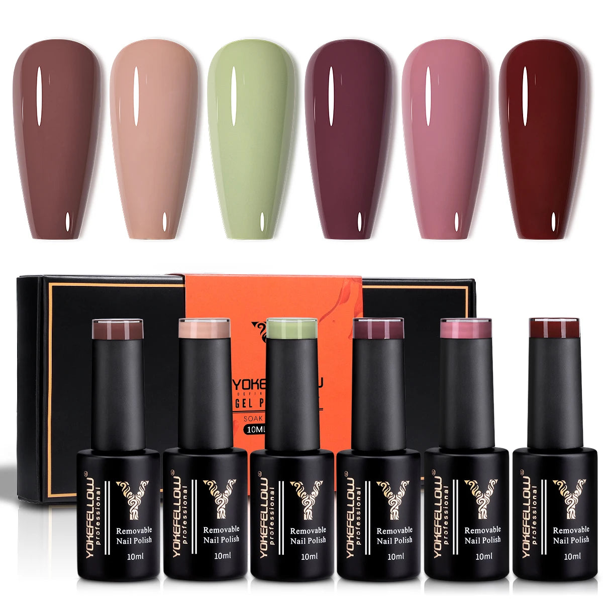 YOKEFELLOW Gel Nail Polish Set 10ml 6Pcs Green Soak Off UV LED Cure Gel Varnish for Nail Art Manicure DIY St. Patrick's Day