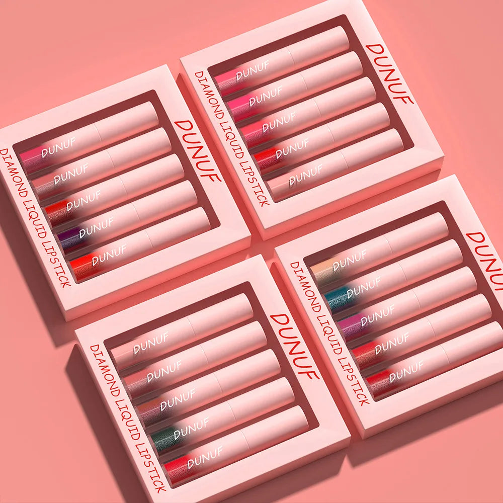 5 Color / Set Diamond Liquid Lipstick Make up Moisturizing Lasting Purple Sparkling Waterproof Glitter Lip Gloss Lipstick Makeup