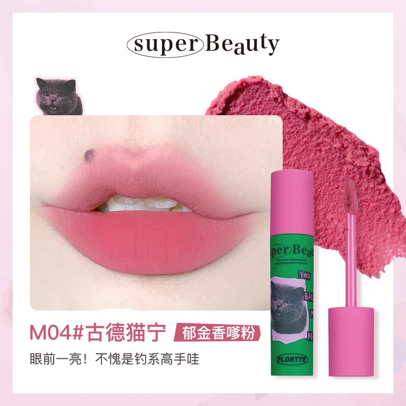 FLORTTE Matte Lipstick Velvet Lip Cream Matte Liquid Long-Lasting Wear Non-Stick Cup Not Fade Waterproof Lip Gloss