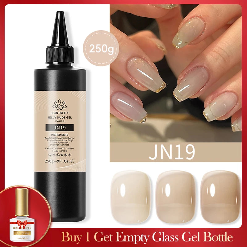 BORN PRETTY 250g Super Top Coat Base Gel Soak off UV LED Drying Long Lasting Semi Permanent Jelly Nude Pink Gel Nail Polish