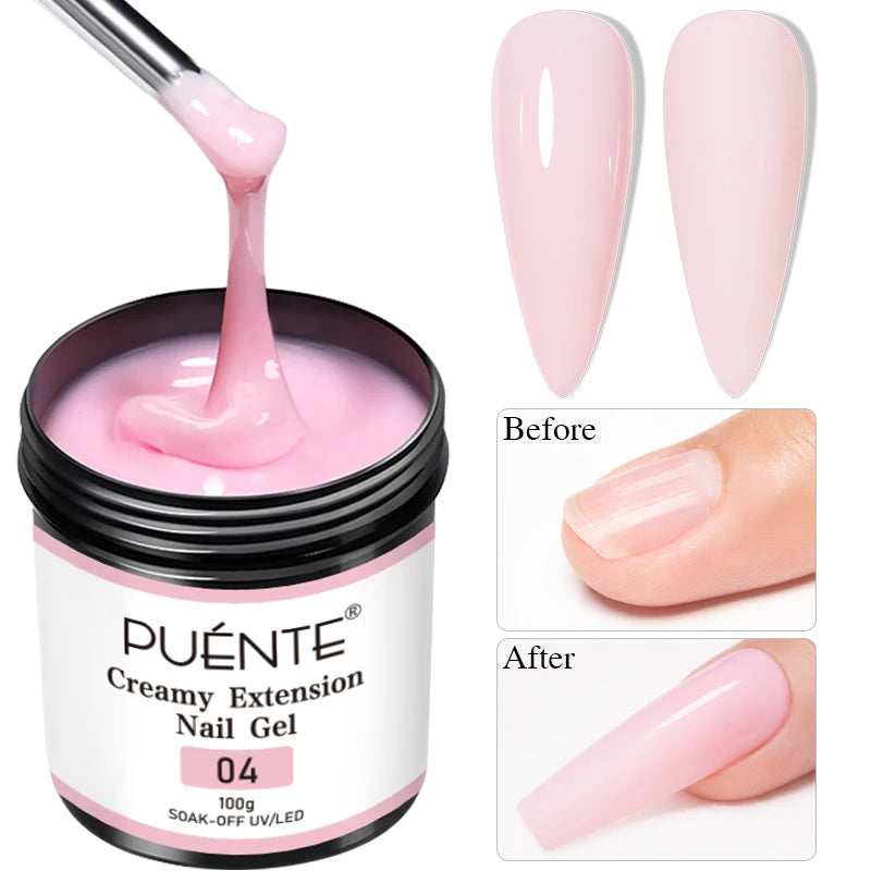 PUENTE 100g Creamy Extension Nail Gel Clear White Nude Pink Color Big Volume Builder Nail Gel Soak Off UV Gel For Nail Extension