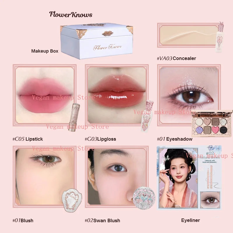 Flowerknows  All In Gift Set Matte Velvet Lipstick Blusher Glitter Eyeshadow Makeup Set Cosmetics Kit With Gifts Box