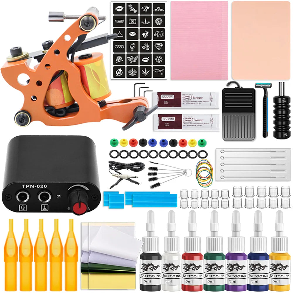 Complete Coil Tattoo Machine Kits Tattoo Gun Set with Power Supply Body Art Tools Permanent Makeup Tattoo Set for Beginner