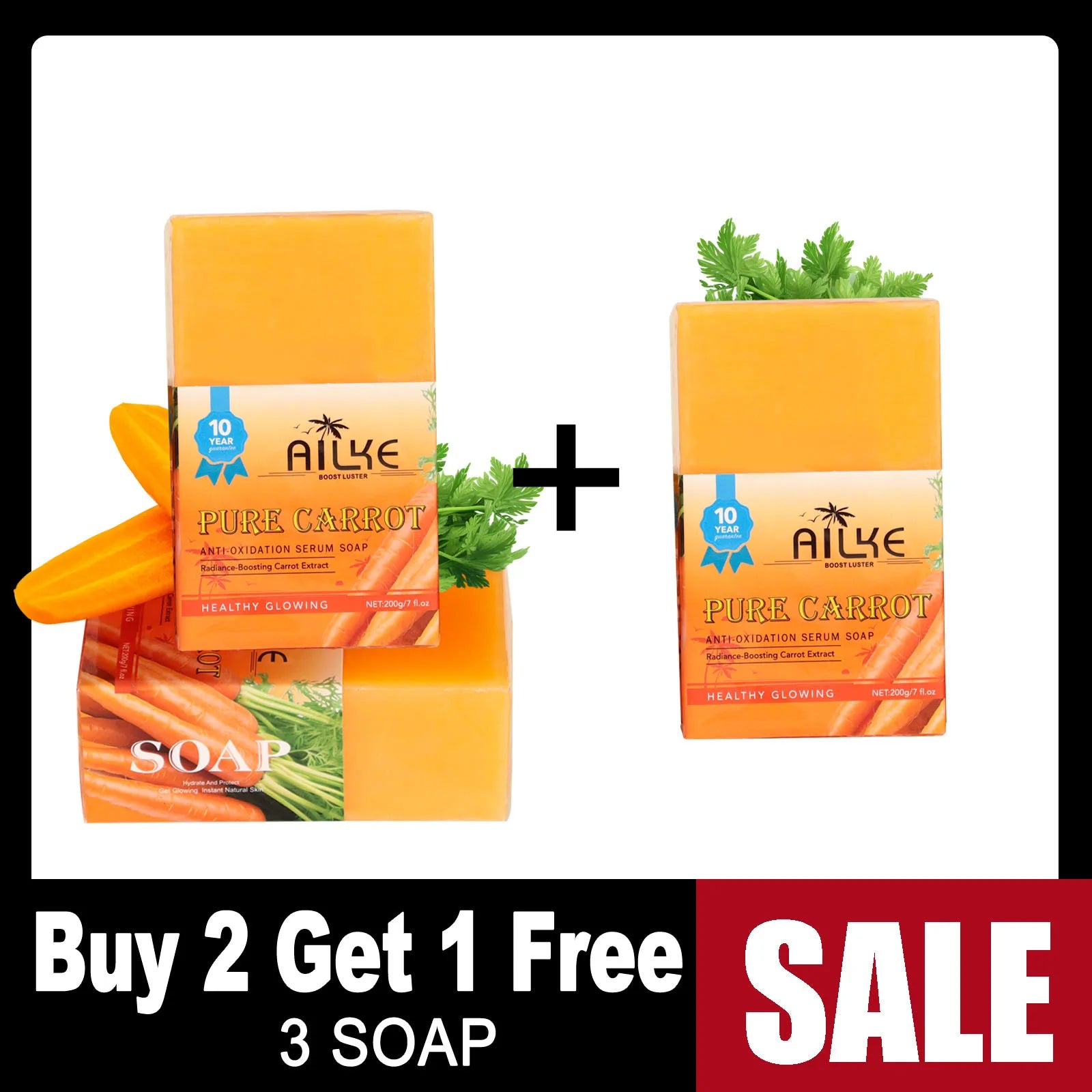AILKE Carrot Anti-Oxidation Whitening Serum Soap, Brighten, Even Skin Tone, For Black Dark Caramel Skin, Vegan Soap, 200g