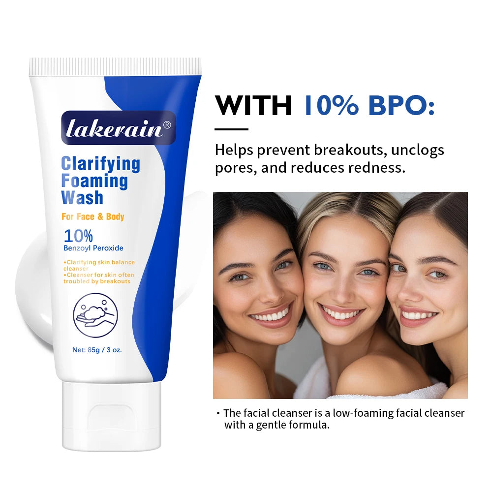Acne Foaming Wash Benzoyl Peroxide 10% Maximum Antimicrobia Moisturizers reduces redness For Face & Body Skin Care Face Wash
