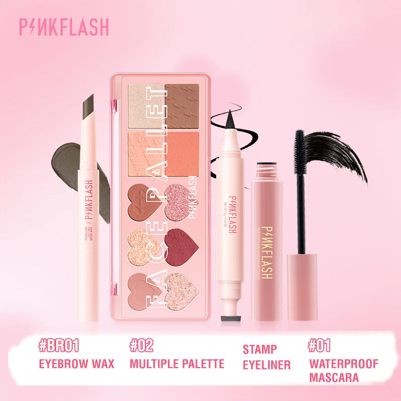 PINKFLASH 4 Pcs/Set Glitter Eyeshadow Palette Natural Eye Brow Wax Eyebrow Enhancer Waterproof Mascara Eyelash Makeup Cosmetics