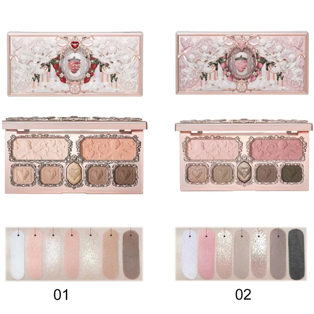 Flower Knows Strawberry Cupid Velvet Matte Lip Cream Pressed Powder Liquid Blush Set Long Lasting Lightweight Makeup