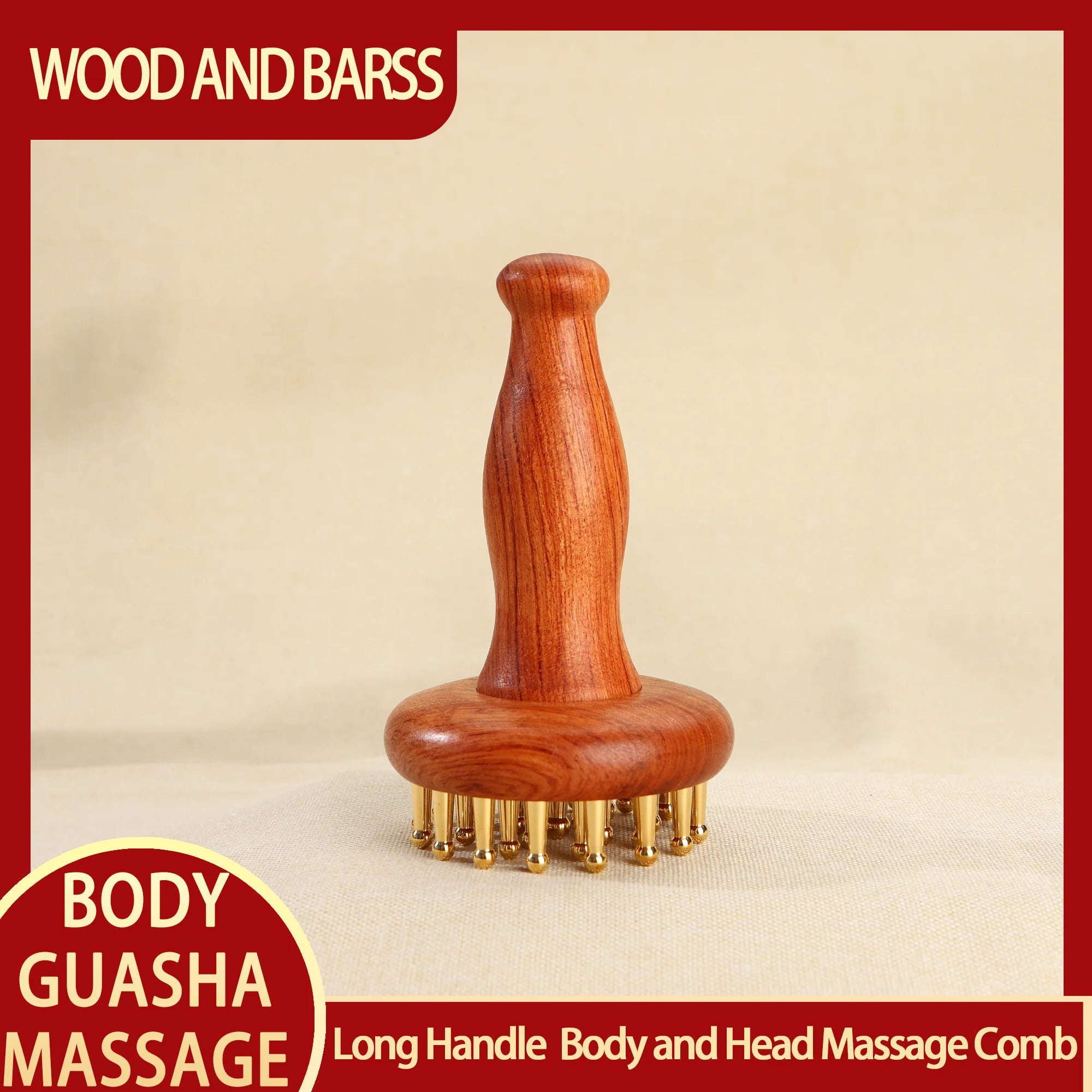 Head meridians massage comb copper wood meridians fine tooth comb needling Guasha scalp relax