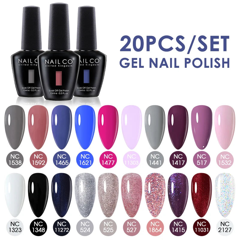 NAILCO 15ml 20/30pcs Gel Nail Polish Set Spring Summer Color UV Gel Nail Art All For Manicure  Gel Paint For DIY Professionals