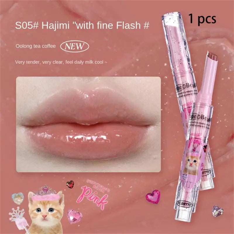 FLORTTE Love Shape Lipstick Flower Jelly Water Lip Gloss Clear Light Hydrating Lip Tint Non-stick Cup Korea Cosmetic