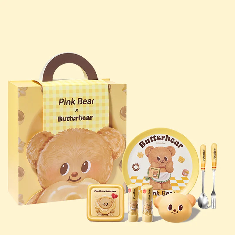 Pinkbear Butter Bear Gift Set Cosmetics Lip Glaze Nourishing Glitter Eyeshadow Makeup Set Box Full 7 Pcs Make Up Kit