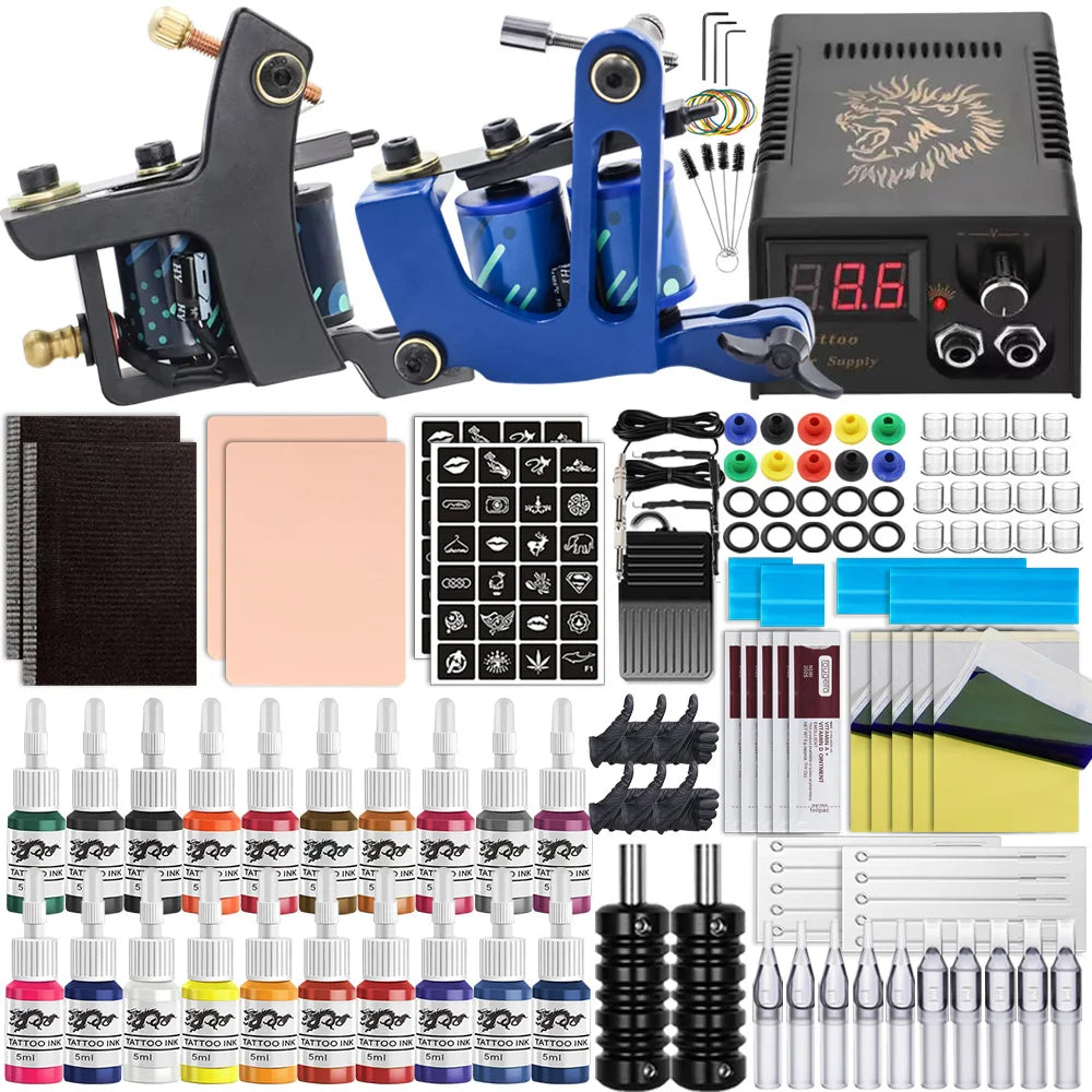 Complete Coil Tattoo Machine Kit With Tattoo Power Supply Tattoo Machine Gun Set for Tattoo Beginner Set Permanent Makeup Tools