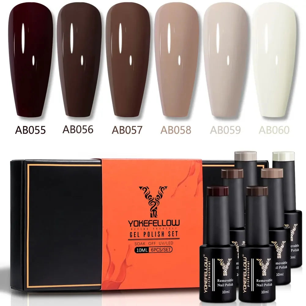 YOKEFELLOW Gel Nail Polish Set 10ml 6Pcs Green Soak Off UV LED Cure Gel Varnish for Nail Art Manicure DIY St. Patrick's Day