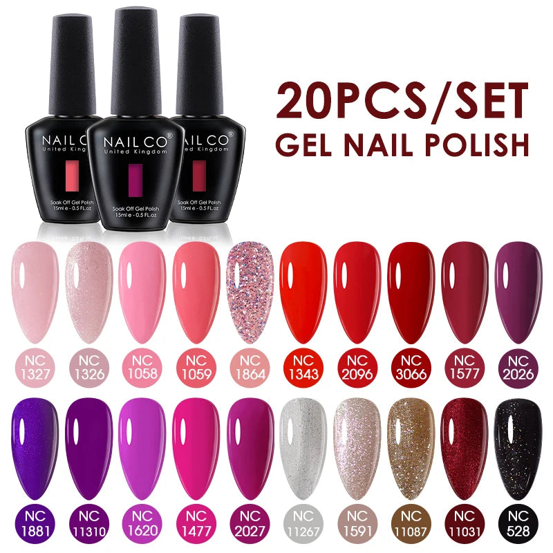 NAILCO 15ml 20/30pcs Gel Nail Polish Set Spring Summer Color UV Gel Nail Art All For Manicure  Gel Paint For DIY Professionals