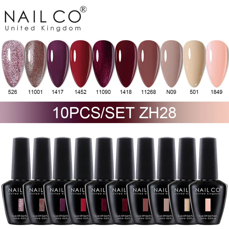 NAILCO 10Pcs 15ml Gel Nail Polish Set Hybrid Varnishes Nails Art Manicure Gel Polish Set Vernis Semi Permanent UV Gel Glue kit