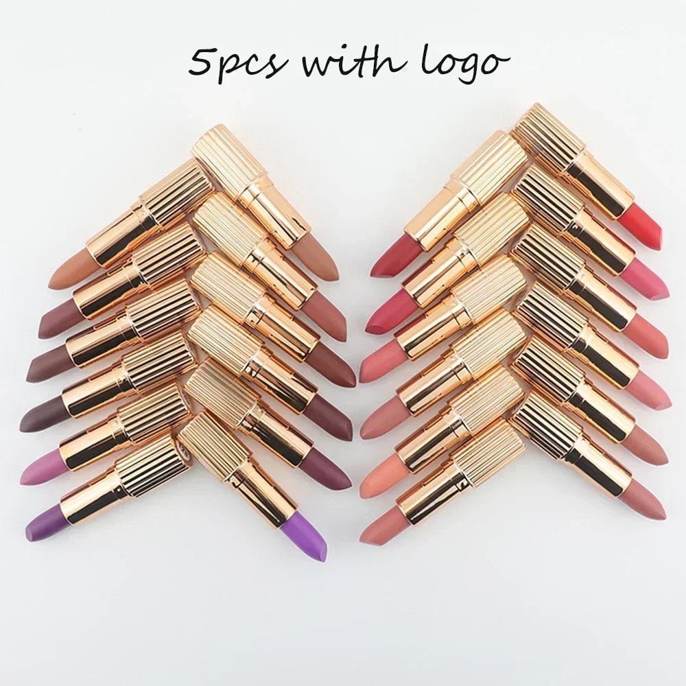 Private Label 24colors Gold Tube Lipstick Natural Long Lasting Moisturizing Non Fading Easy To Apply Bulk Makeup Custom