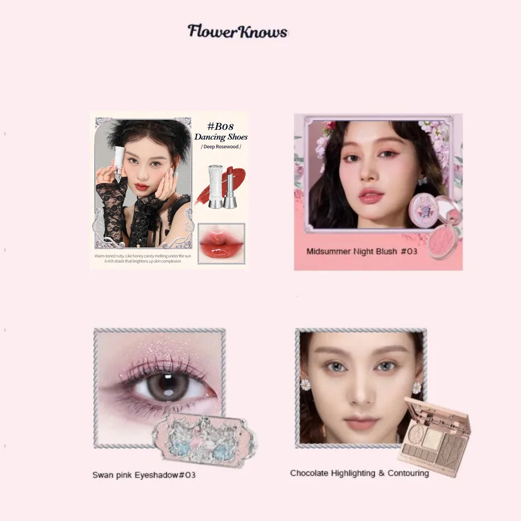 Flowerknows Make Up Sets Cosmetics Full Set Gift Box Makeup Kit Lip Glaze Matte Blush Powder Eye Shadow Highlighter Contour