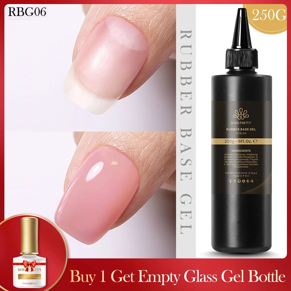 BORN PRETTY 250g Clear Nude 2 In 1 Rubber Base Gel Functions Gel and Color Gel Self-leveling Gel Protecting Natural Nails