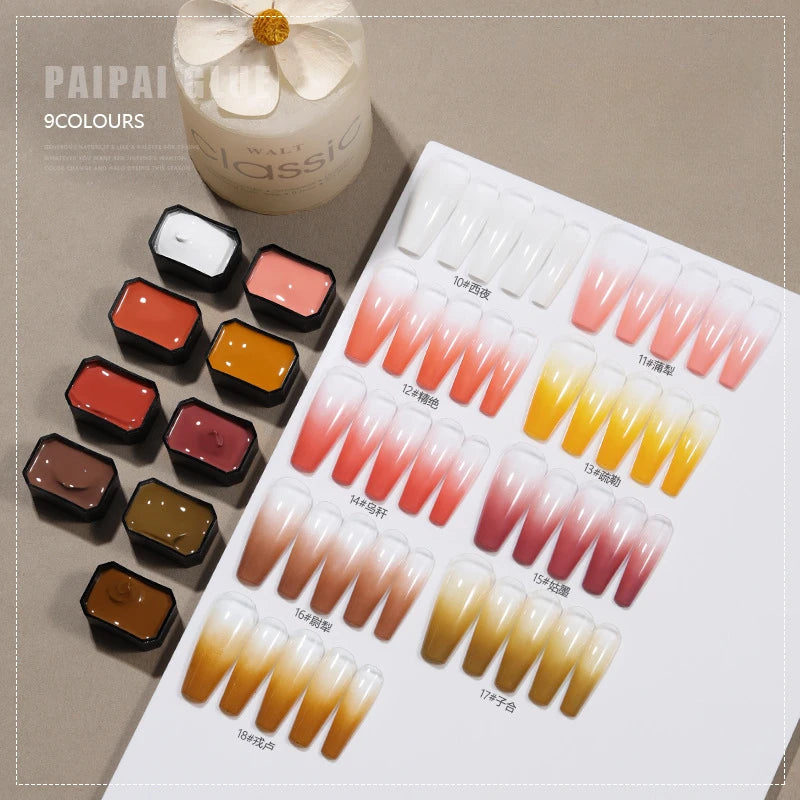 9 Colors Pat Painting Gel Nail Polish Set With Sponge Gradient Semi Permanent Soak Off UV LED Nail Art Gel Varnishes For Nails