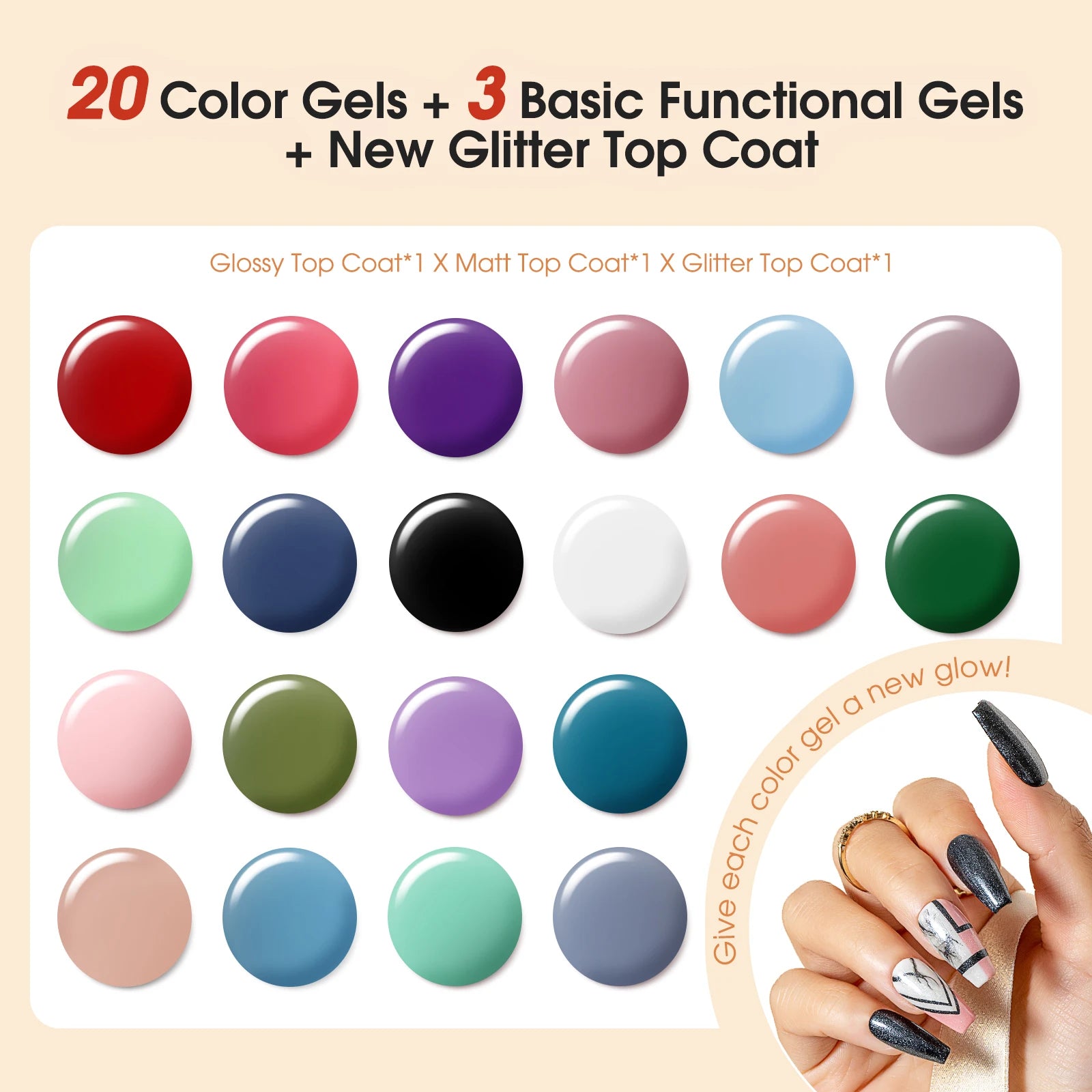 Rosalind  Classic Gel Nails Colors Mini Gel Nail Polish Kit with UV Light,  Base and Matte Glossy Gel Top Coat with Tool