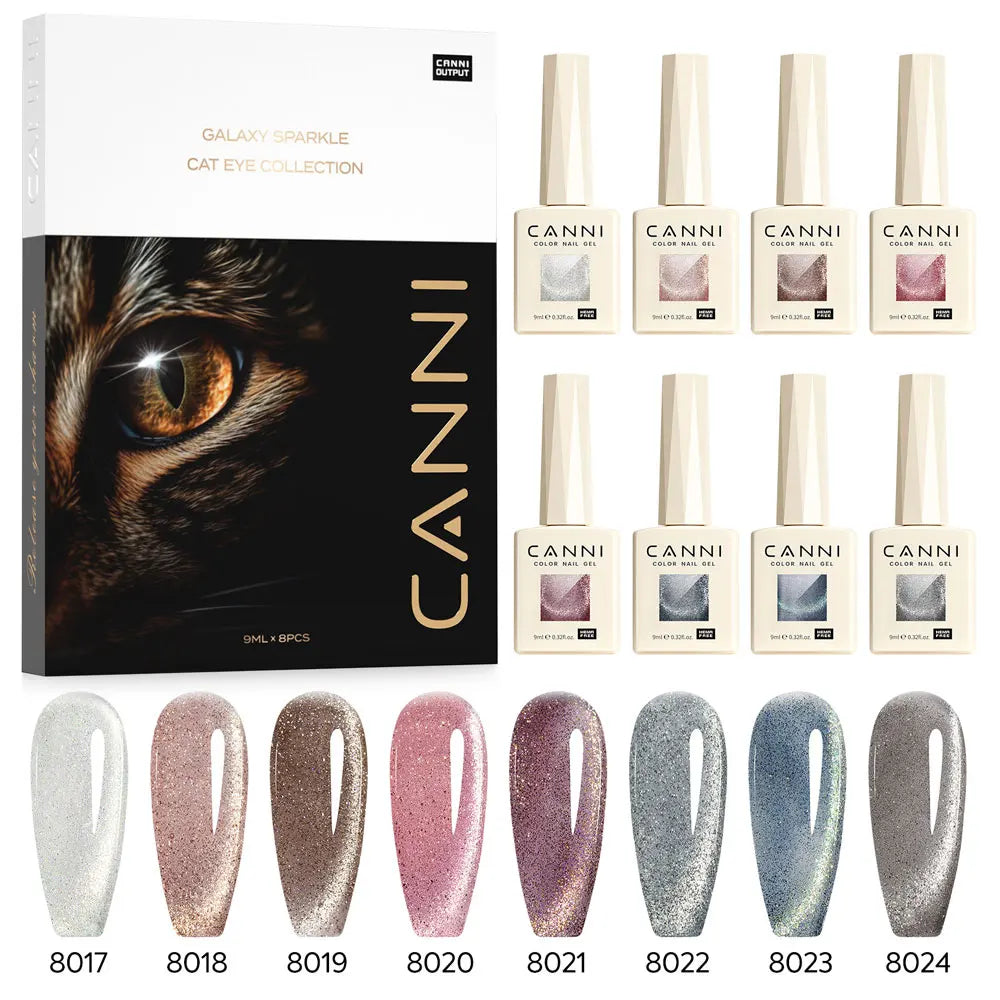 CANNI Glitter Galaxy Cat Eye Nail Gel Polish Kit HEMA FREE Soak Off UV LED Diamond Sparkle Gorgeous Color Semi Permanent Gel