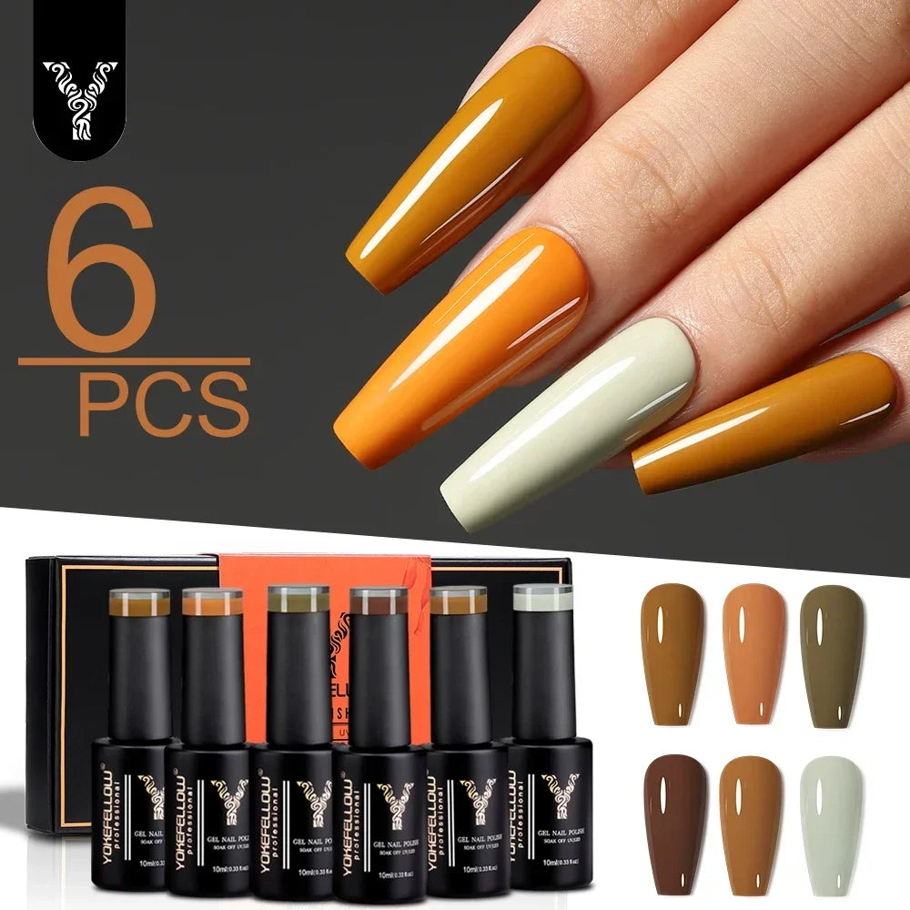 YOKEFELLOW Gel Nail Polish Set 10ml 6Pcs Green Soak Off UV LED Cure Gel Varnish for Nail Art Manicure DIY St. Patrick's Day