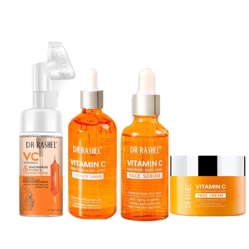 DR.RASHEL vitamin C  Facial Cleanser And Toner Essence Face Cream 4-Piece Facial Skincare Set