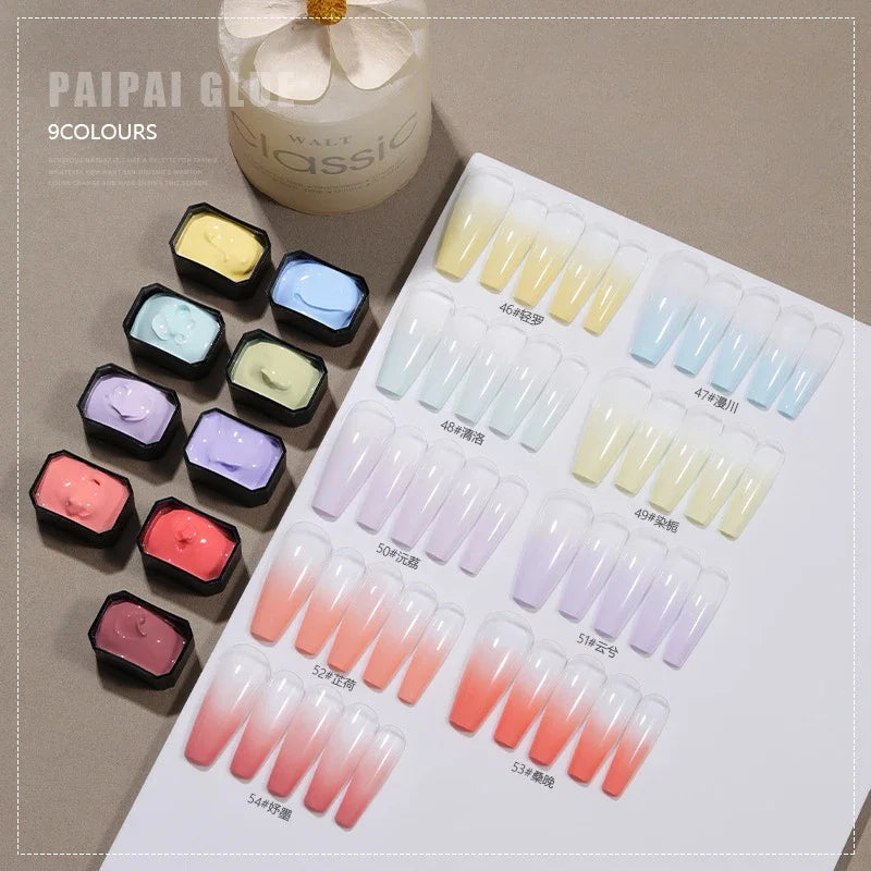 9 Colors Pat Painting Gel Nail Polish Set With Sponge Gradient Semi Permanent Soak Off UV LED Nail Art Gel Varnishes For Nails