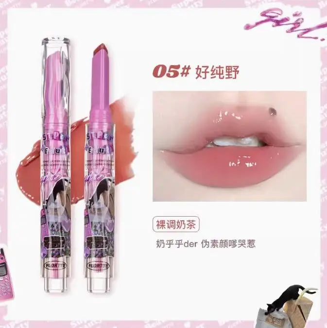 FLORTTE Korean Lipstick Vegan Hydrating Lip Balm Long Lasting Lip Tint Makeup Lip Plumper Gloss