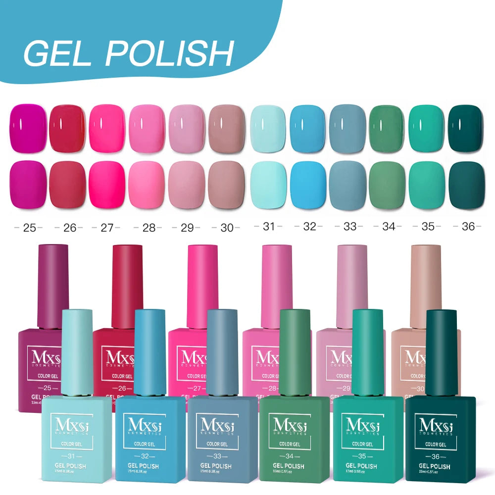 Mxsi 12Pcs 15ml Sparkly Red Pink Gel Nail Polish Set Glitter Semi Permanent Nail Art LED UV Gel Varnish Nail Supplies Kit