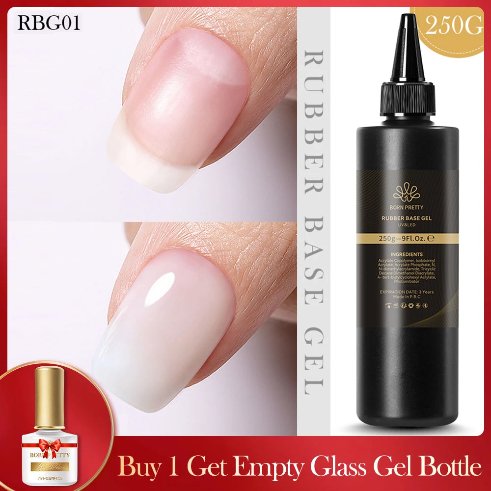BORN PRETTY 250g Clear Nude 2 In 1 Rubber Base Gel Functions Gel and Color Gel Self-leveling Gel Protecting Natural Nails