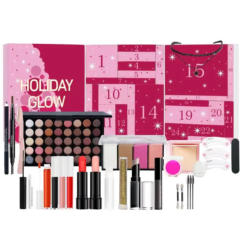 24pcs Christmas Makeup Lit Makeup Advent Calendar 2024 Beauty Christmas Countdown Calendar Eyebrown Pencil Eyeshadow Lipstick