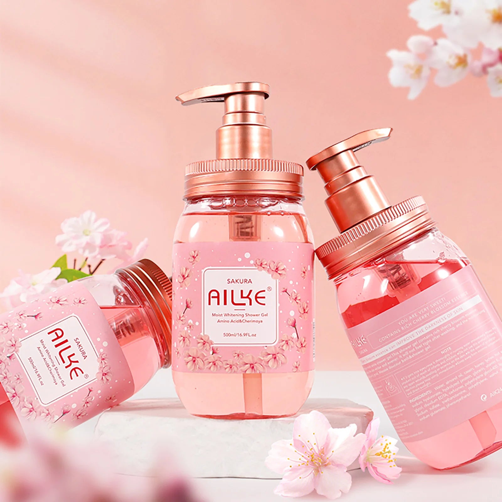 AILKE Cherry Blossom Shower Gel, Deep Clean, Whitening, Moisturize, Soothe Skin, Exfoliates, With Natural Ingredient Body Wash