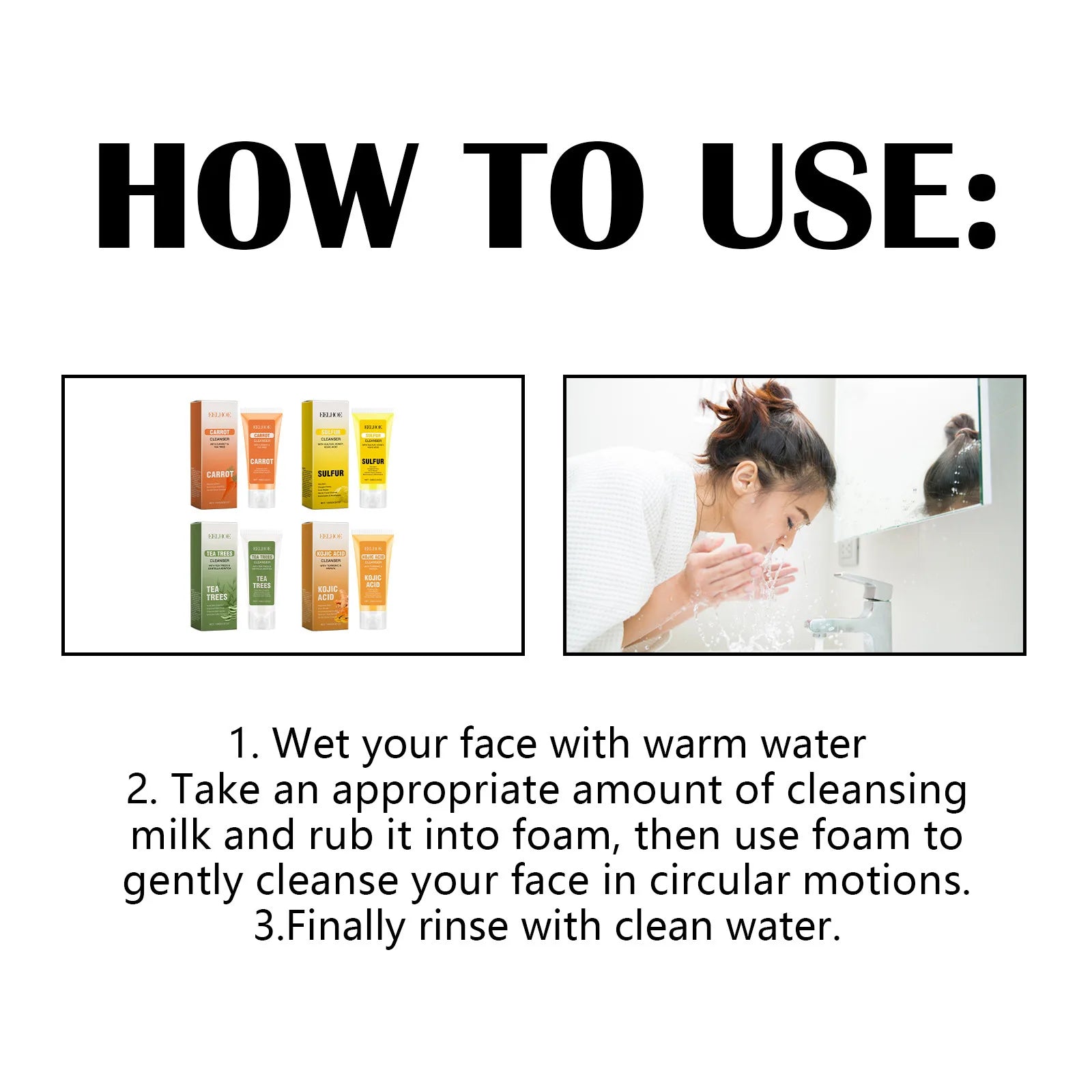 EELHOE Facial Cleanser Deep Cleansing Moisturizing Skin Tightening Blackhead Removal Skin Care Face Wash Cleanser Skin Care 100g