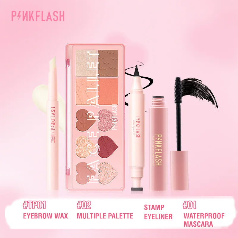 PINKFLASH 4 Pcs/Set Glitter Eyeshadow Palette Natural Eye Brow Wax Eyebrow Enhancer Waterproof Mascara Eyelash Makeup Cosmetics