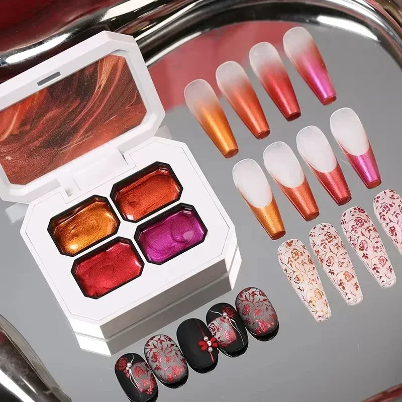 4 Colors Red Gilding Pat Painting Gel Nail Polish High Saturated Thick Paint Gradient Nail Polish Gel Varnishes For Manicure