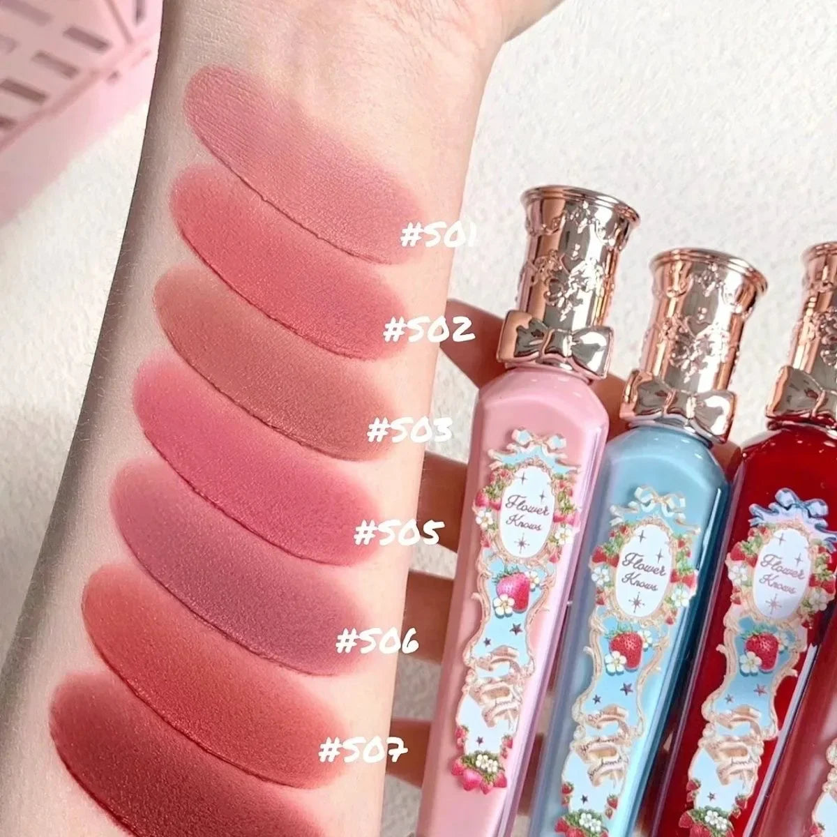Flower Know Strawberry Rococo Cloud Liquid Lipstick Cream Lip Glaze Matte Milk Tea korean Makeup Long Lasting Lipgloss