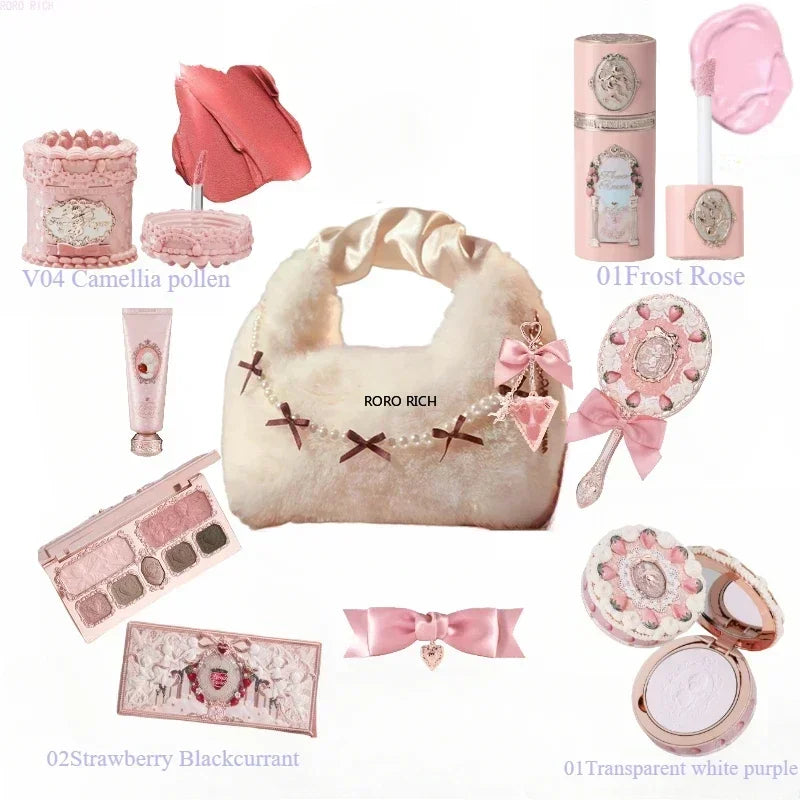 Flower Knows Strawberry Cupid Collection Makeup Set Sweetheart Gift Set Lip Mud Liquid Blush Face Palette All In One Make Up Kit