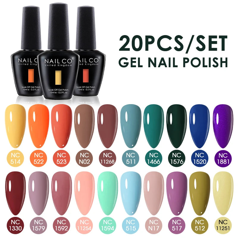 NAILCO 15ml 20/30pcs Gel Nail Polish Set Spring Summer Color UV Gel Nail Art All For Manicure  Gel Paint For DIY Professionals