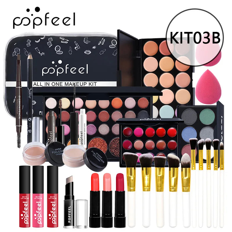 Makeup Kit Women Cosmetics Set Eyeshadow Lipstick Lip Gloss Eyebrow Pencil Eyeliner Concealer Foundation Mascara Makeup Brushes